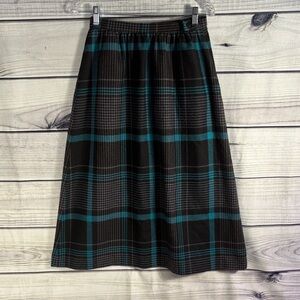 Vintage VTG Wool Teal and Black Checkered A-Line Skirt brand is Personal